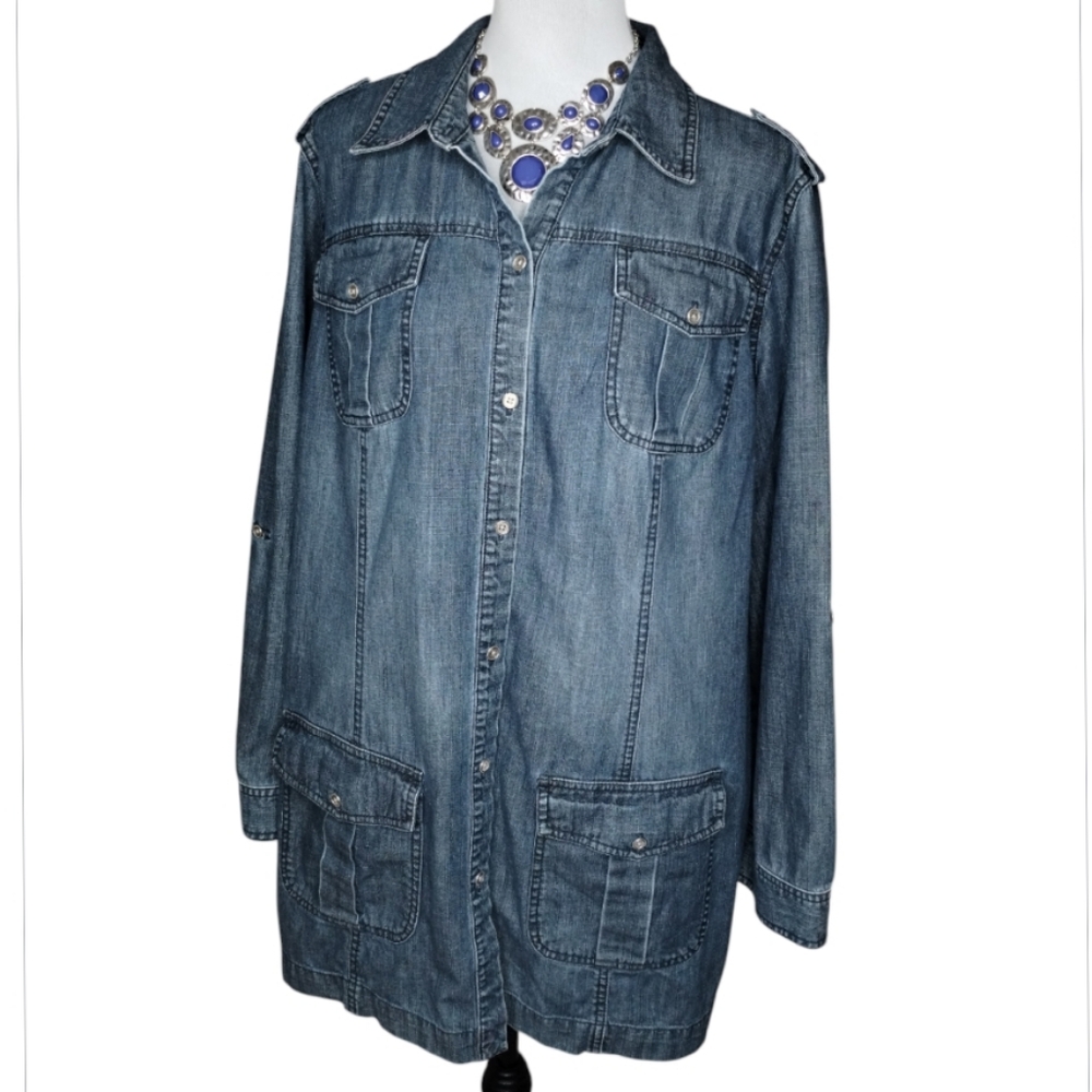 Chico's Button Down Denim Shirt Jacket Size 3-XL Or 16